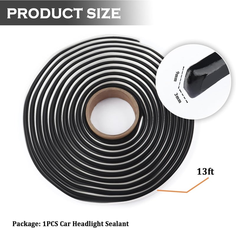 Stacool 13FT Car Headlight Sealant Butyl Tape,Butyl Rubber Sealant Blocks Dust Water Noise,Universal Butyl Sealant Tape Car Accessories for Car Headlights Taillights Windshield Doors (13Ft x 9mm x 3mm) - Image 2